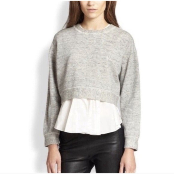 10 Crosby Derek Lam Tops - Derek Lam 10 Crosby Sz 6 Cropped Grey Sweater Layered White Button Up Top